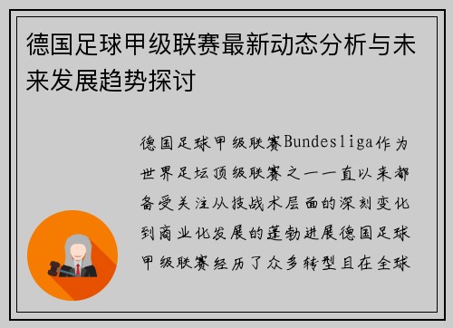 德国足球甲级联赛最新动态分析与未来发展趋势探讨