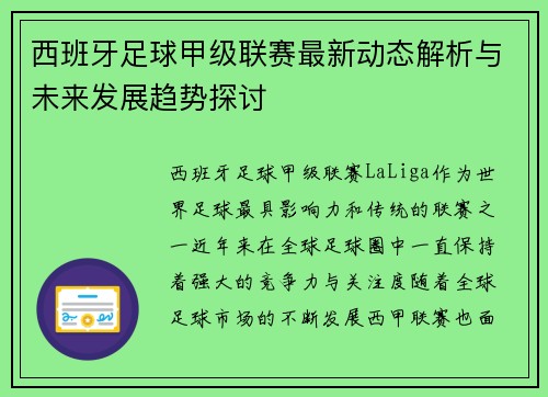 西班牙足球甲级联赛最新动态解析与未来发展趋势探讨